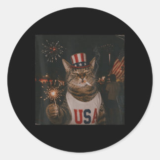 Funny Patriotic Cat Vintage 4th Of July 250 Years Classic Round Sticker