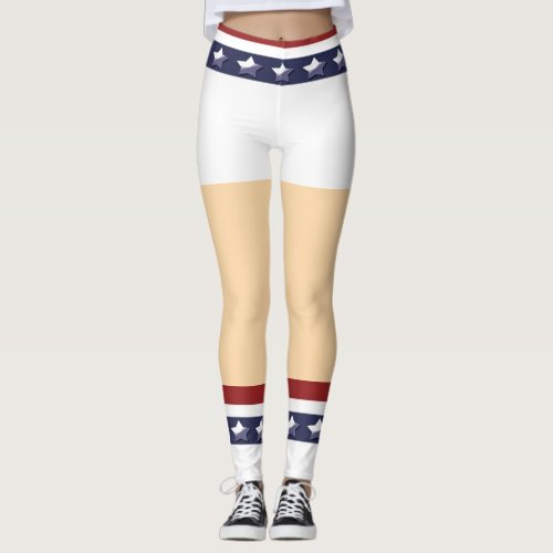 Funny Patriotic cheerleader legs stars stripes Leggings