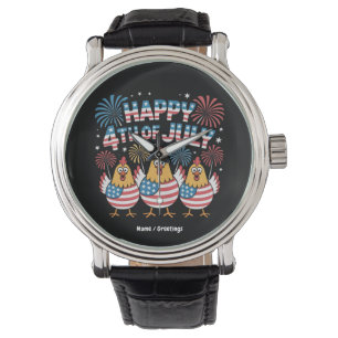 Funny Patriotic Chickens 4th of July USA Flag Watch