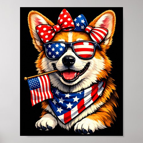 Funny patriotic corgi dog american flag graphicFun Poster