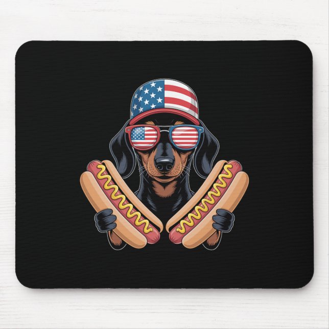 Funny Patriotic Dachshund 4th Of July Hotdog Ameri Mouse Pad (Front)