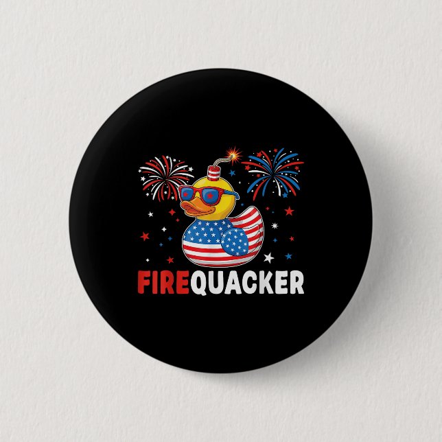 Funny Patriotic Duck Firequacker Pun Independence  Button (Front)