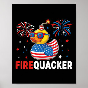 Funny Patriotic Duck Firequacker Pun Independence Poster