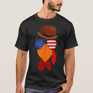Funny Patriotic Glasses Turkey Face Bow Tie Tee