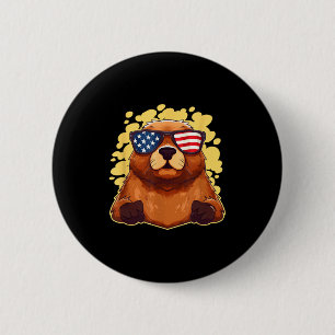 Funny Patriotic Groundhog American Flag 4th Of Jul Button