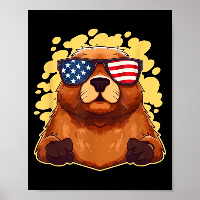 Funny Patriotic Groundhog American Flag 4th Of Jul Poster (Front)