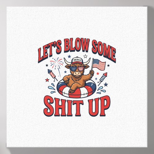 Funny Patriotic Highland Cow Fireworks Shirt (2)_1 Canvas Photo Tile