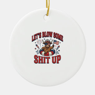 Funny Patriotic Highland Cow Fireworks Shirt (2)_1 Ceramic Ornament