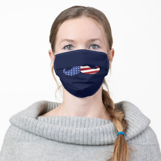 Funny Patriotic Mustache Adult Cloth Face Mask (Worn)