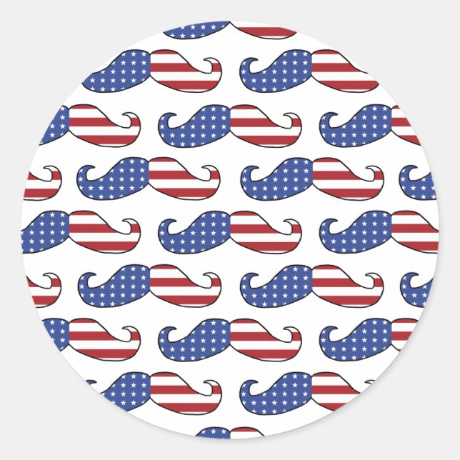 Funny Patriotic Mustache Pattern Classic Round Sticker (Front)