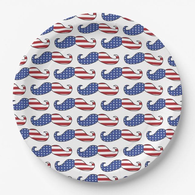 Funny Patriotic Mustache Pattern Paper Plates (Front)