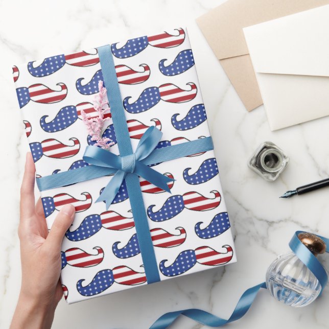 Funny Patriotic Mustache Pattern Wrapping Paper (Gifting)