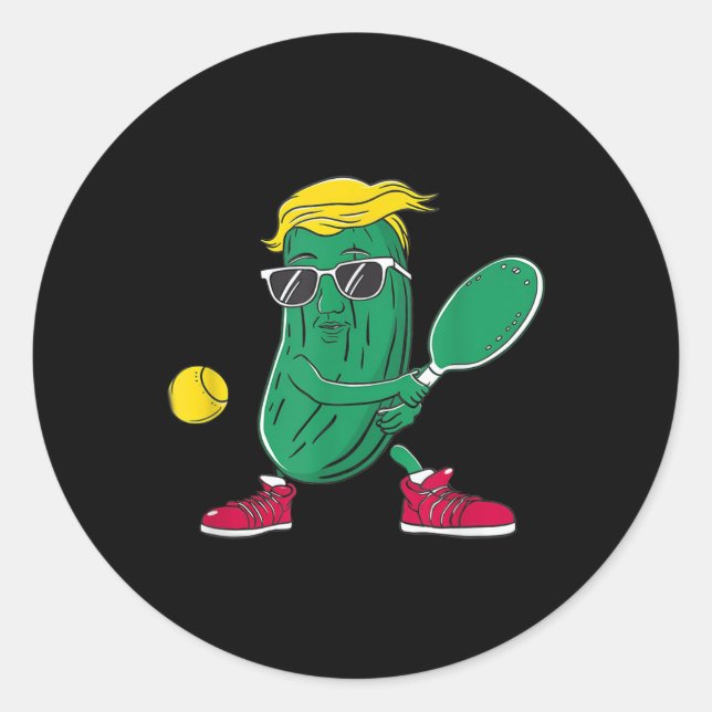 Funny Patriotic Pickle Player Playing Pickleball G Classic Round Sticker (Front)