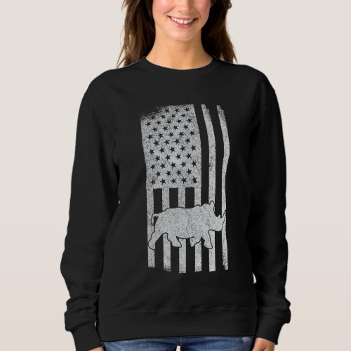 Funny Patriotic Rhino USA Flag Chubby Unicorn Retr Sweatshirt