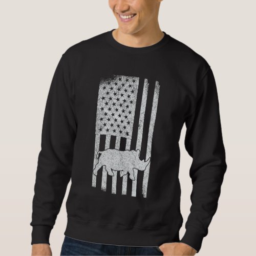 Funny Patriotic Rhino USA Flag Chubby Unicorn Retr Sweatshirt