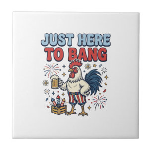 Funny Patriotic Rooster Fireworks Beer Shirt Desig Ceramic Tile