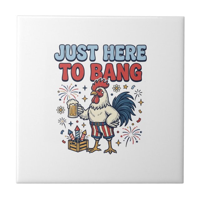 Funny Patriotic Rooster Fireworks Beer Shirt Desig Ceramic Tile (Front)