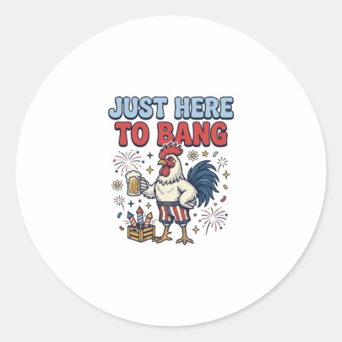 Funny Patriotic Rooster Fireworks Beer Shirt Desig Classic Round Sticker