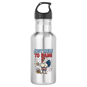Funny Patriotic Rooster Fireworks Beer Shirt Desig Stainless Steel Water Bottle