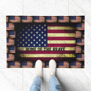 Funny Patriotic Rustic American USA American Flag Doormat