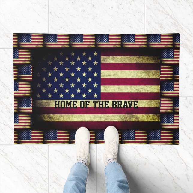 Funny Patriotic Rustic American USA American Flag Doormat (Indoor)