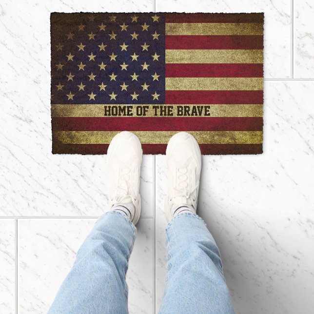 Funny Patriotic Rustic American USA American Flag Fiber Doormat (Insitu)