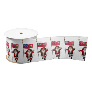 Funny Patriotic Santa Claus With Ensig Of Ontario Satin Ribbon