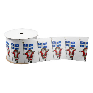 Funny Patriotic Santa Claus With Ensign Of Québec Satin Ribbon