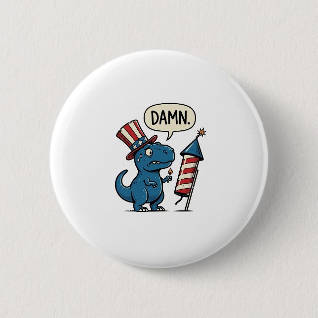 Funny Patriotic T-Rex Firework Shirt Design_1 Button (Front)