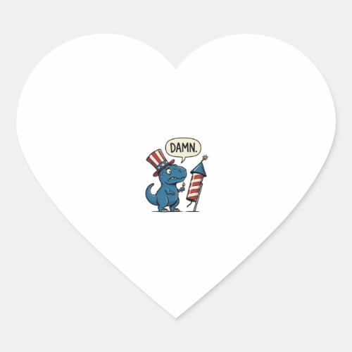 Funny Patriotic T-Rex Firework Shirt Design_1 Heart Sticker