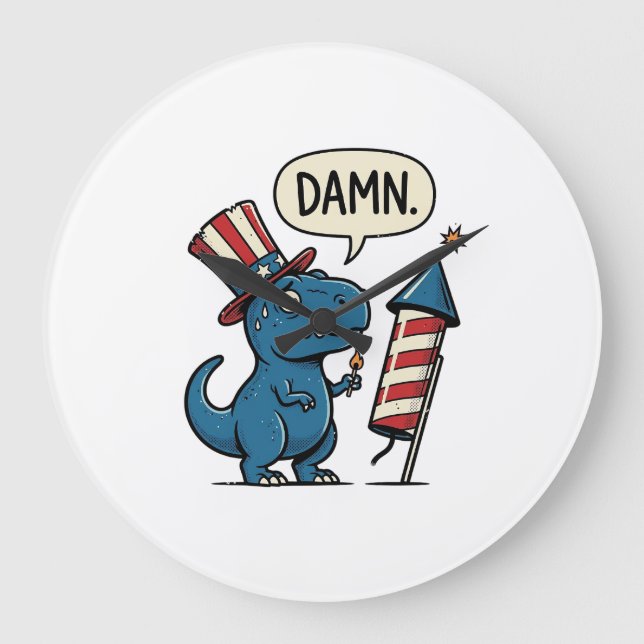 Funny Patriotic T-Rex Firework Shirt Design_1 Large Clock (Front)