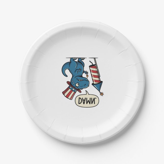 Funny Patriotic T-Rex Firework Shirt Design_1 Paper Plates (Front)
