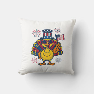 Funny Patriotic Turkey Fireworks Vintage Shirt_1 Throw Pillow