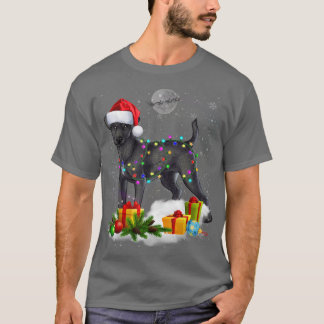 Funny Patterdale Terrier Dog Christmas Lights Sant T-Shirt