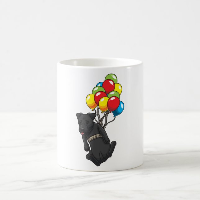 Funny Patterdale Terrier Dog With Balloons Coffee Mug (Center)
