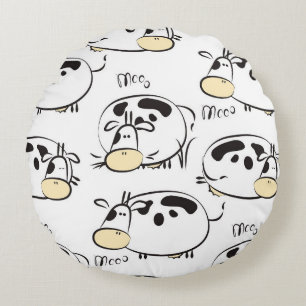 Funny pattern with childish animals. Vintage clip- Round Pillow