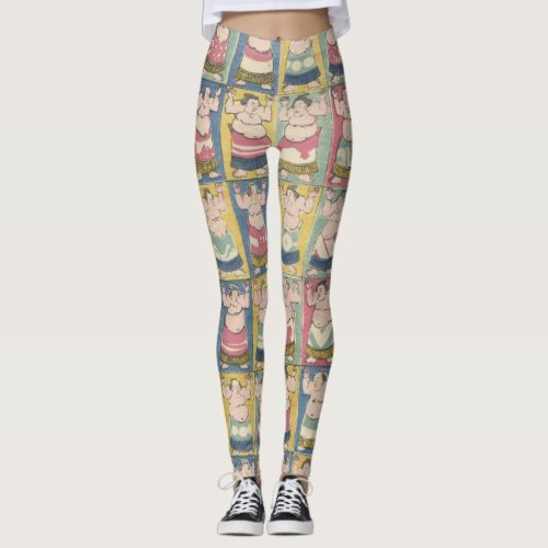 funny patterned design of sumo wrestlers cute leggings