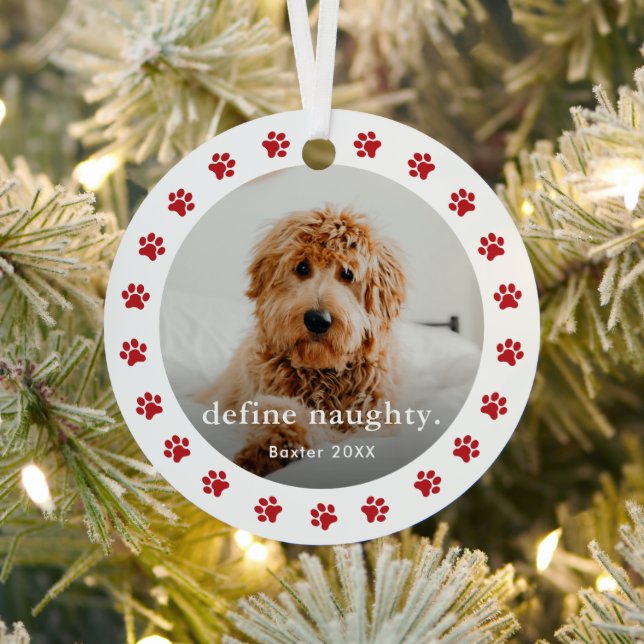 Funny Paw print 2 Photo Pet Christmas Metal Ornament (Insitu)
