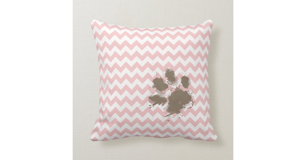 Funny Paw Print On Baby Pink Light Pink Chevron Throw Pillow