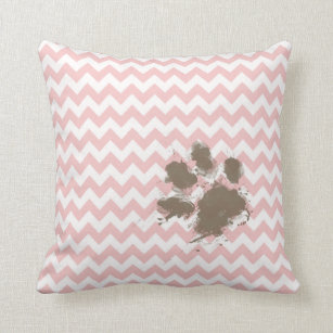 Funny Paw Print on Baby Pink, Light Pink Chevron Throw Pillow