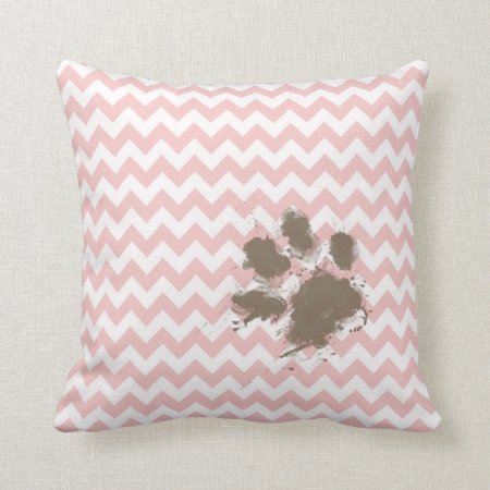 Funny Paw Print On Baby Pink, Light Pink Chevron Throw Pillow