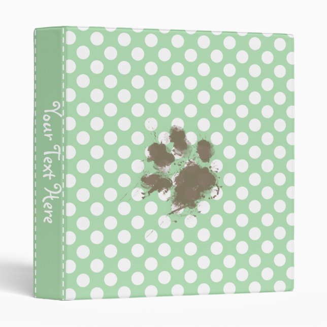 Funny Paw Print on Celadon Green Polka Dots Binder (Front/Spine)