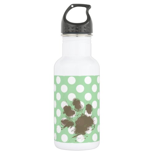 Funny Paw Print on Celadon Green Polka Dots Water Bottle