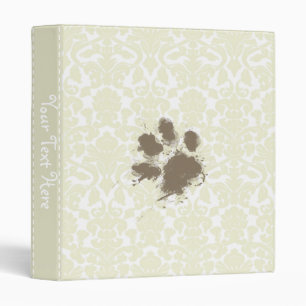 Funny Paw Print on Ivory Damask Pattern 3 Ring Binder