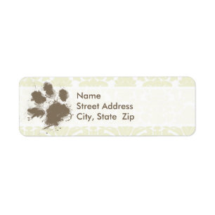 Funny Paw Print on Ivory Damask Pattern Label