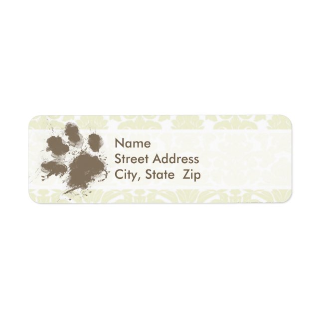 Funny Paw Print on Ivory Damask Pattern Label (Front)