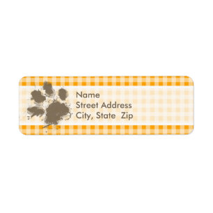 Funny Pawprint Amber Orange Gingham Label