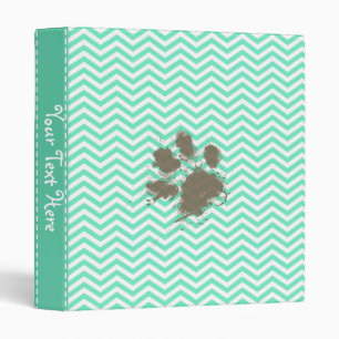 Funny Pawprint on Aquamarine Chevron 3 Ring Binder
