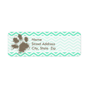 Funny Pawprint on Aquamarine Chevron Label
