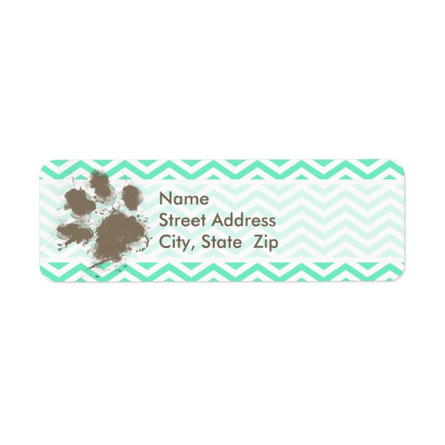 Funny Pawprint on Aquamarine Chevron Label (Front)
